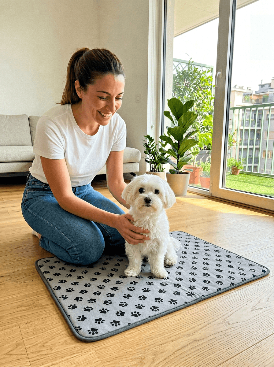 Proprietaria felice con il suo cane sul PuppyPad
